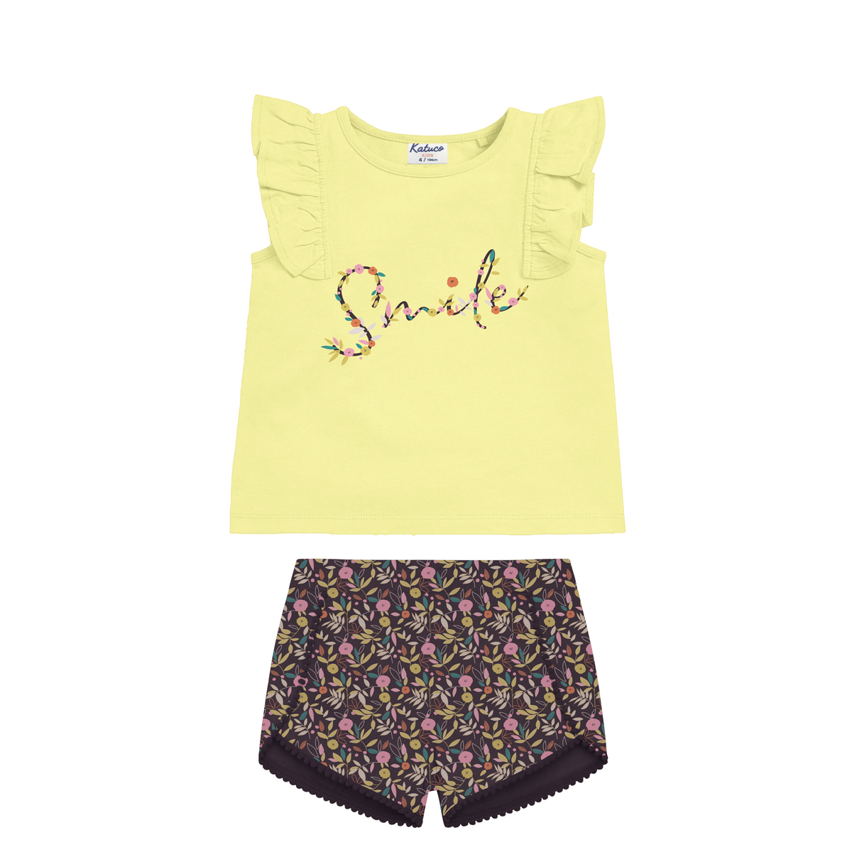 Conjunto niña camiseta niña smile y short amarillo